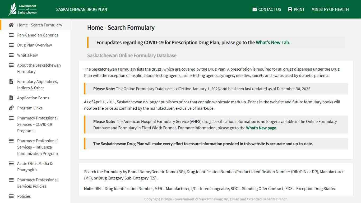 Home Page - Online Formulary 2026